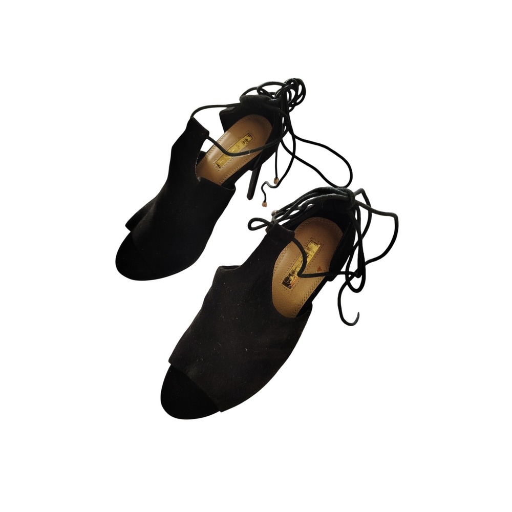 Liliana Black Faux Suede Lace Up Peep Toe Stiletto Heels Cutout Booties‎ Size 8